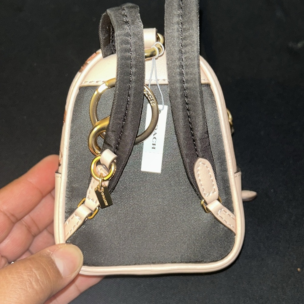 NWT Coach Pink and Brown Floral Mini Bag Keychain - Picture 5 of 11